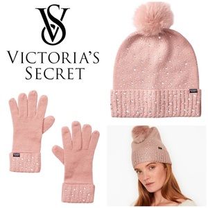 NWT Victoria’s Secret pink beanie and gloves set